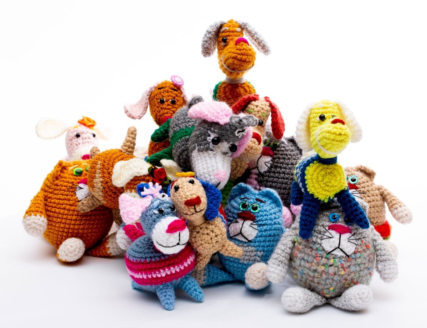 Colorful handmade crochet animal toys