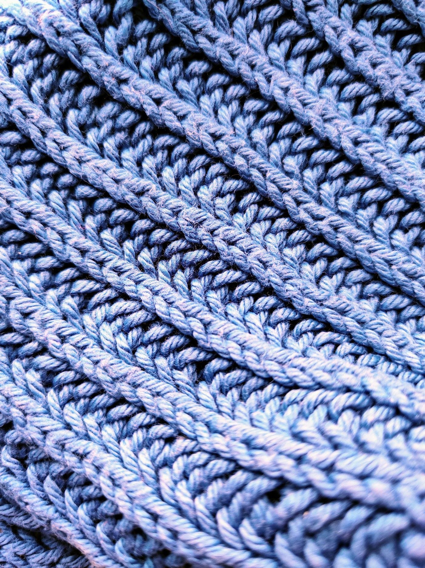 Detailed blue crochet stitch texture